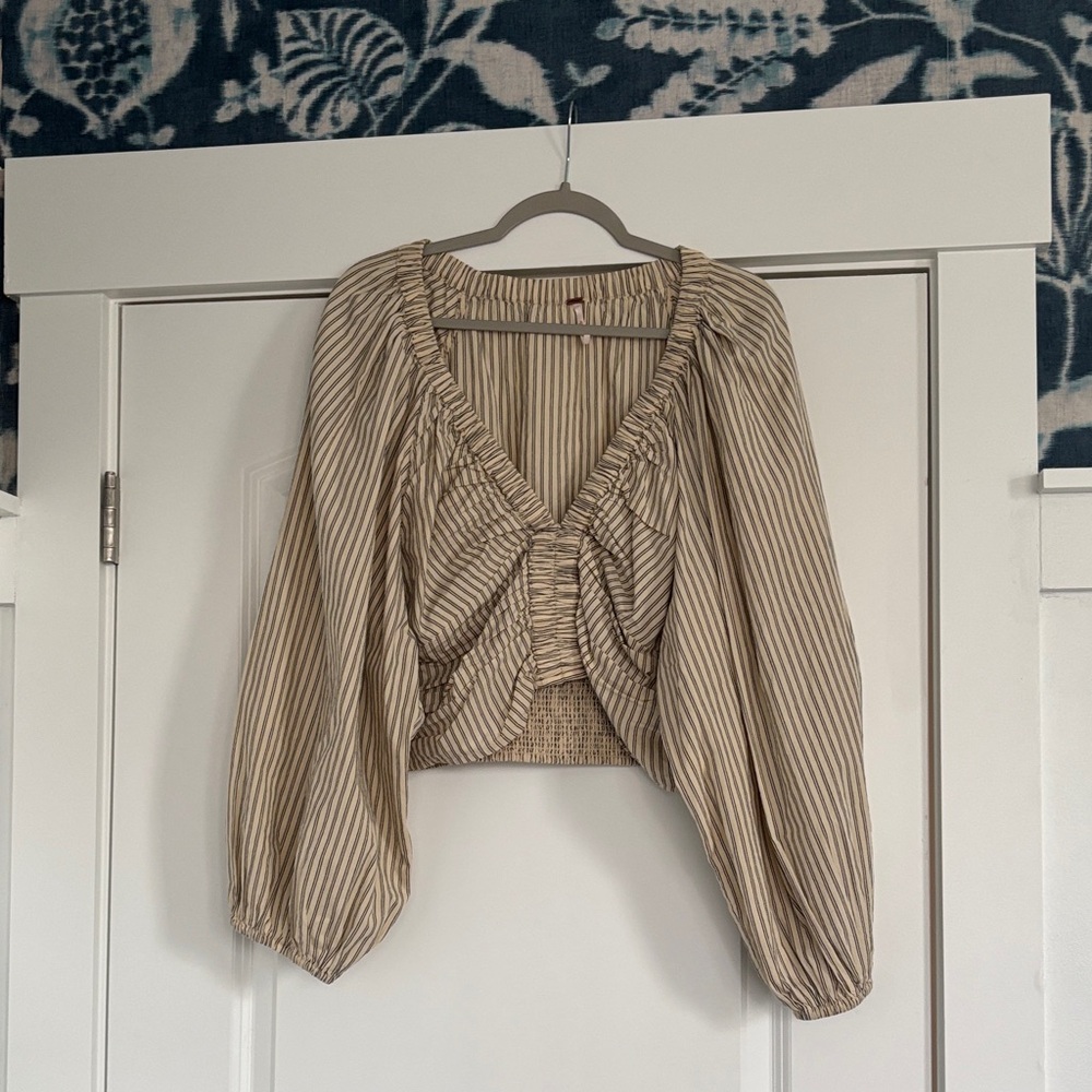 Free People Beige Striped Crop Top
